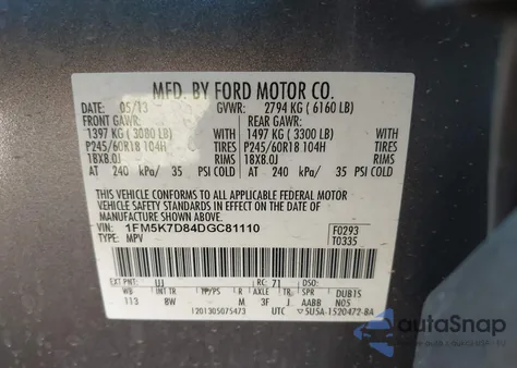 2013 Ford Explorer Xlt z USA, uszkodzony, nr VIN 1FM5K7D84DGC81110